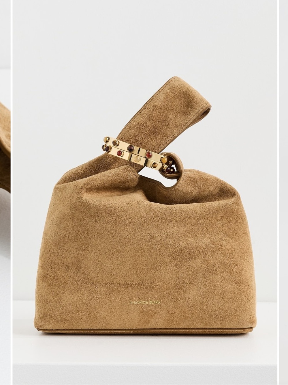 Veronica Beard Swing Clutch Tan Suede Bracelet-Closure Handbag